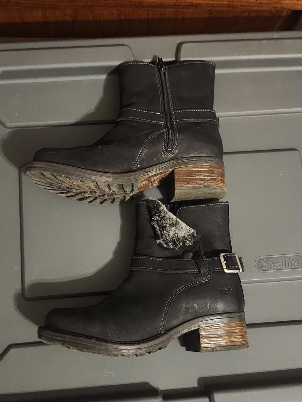 Womens Taos Combo Black Leather Fur Lined Ankle Boots